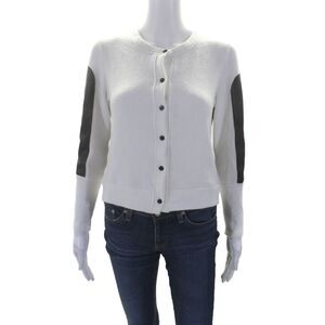 Drew Womens White Multi Vegan Leather Trim Button Front Sweater Top Size XS